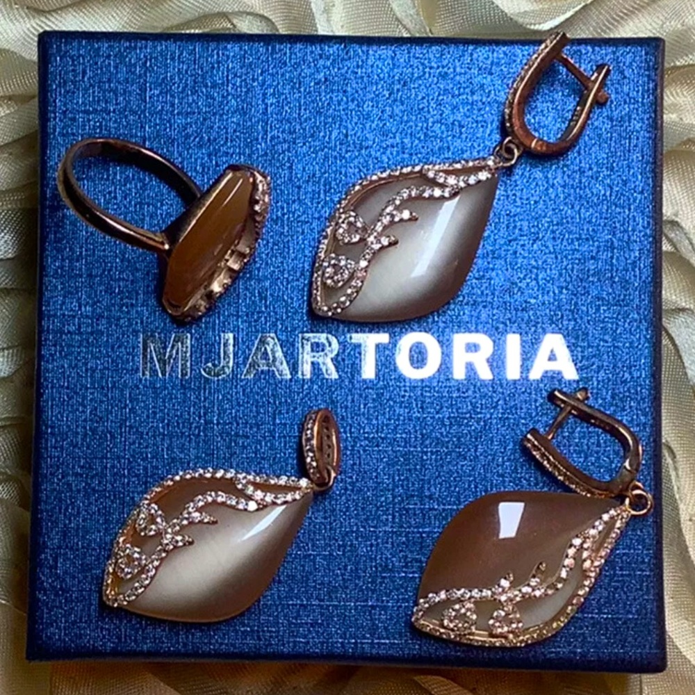 Mjartoria Pendant Earrings Ring SET Rhinestone WOW